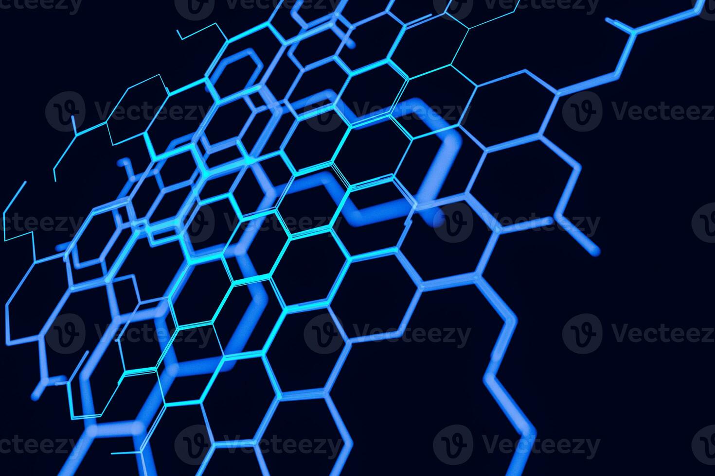 Blue hexagon and glowing lines crossed, 3d rendering. photo