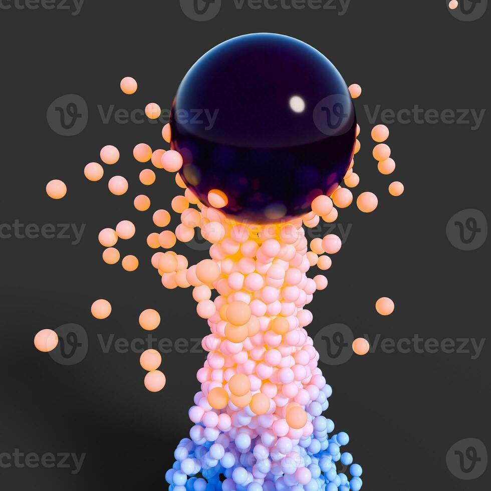 Glowing rising spheres with dark background, 3d rendering. photo