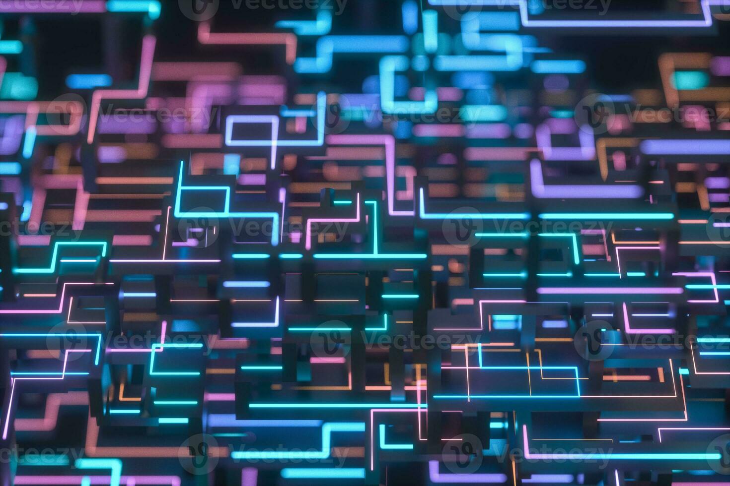Colorful cyber space with crossed glowing lines, 3d rendering. photo