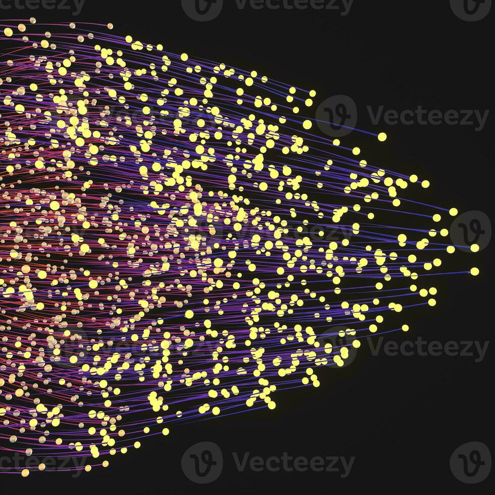 Glowing yellow lines and dots with dark background, 3d rendering. photo