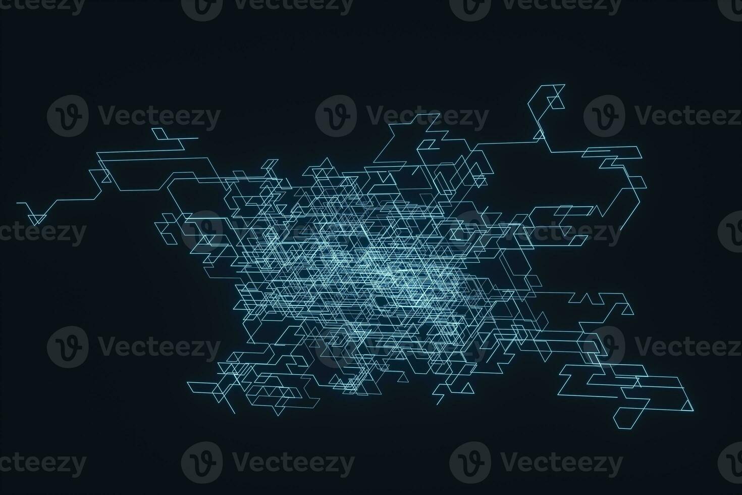 Blue cyber space with crossed glowing lines, 3d rendering. photo