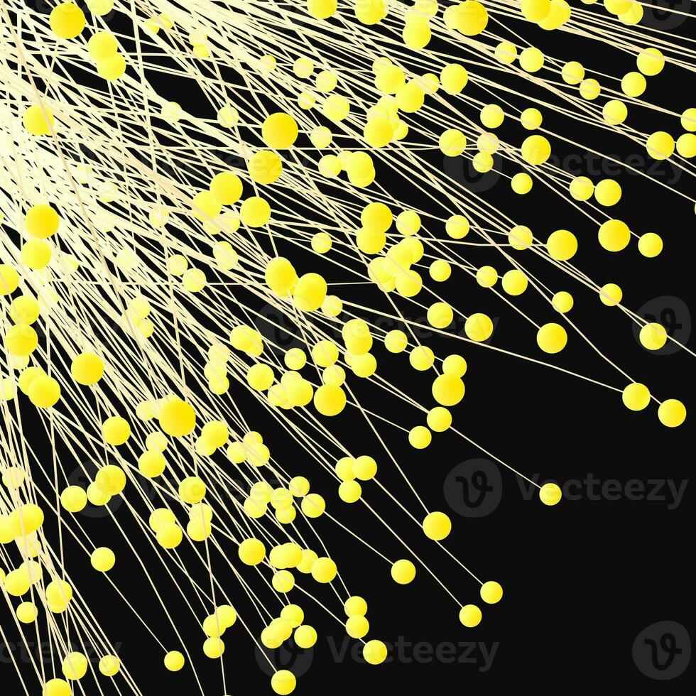 Glowing yellow lines and dots with dark background, 3d rendering. photo