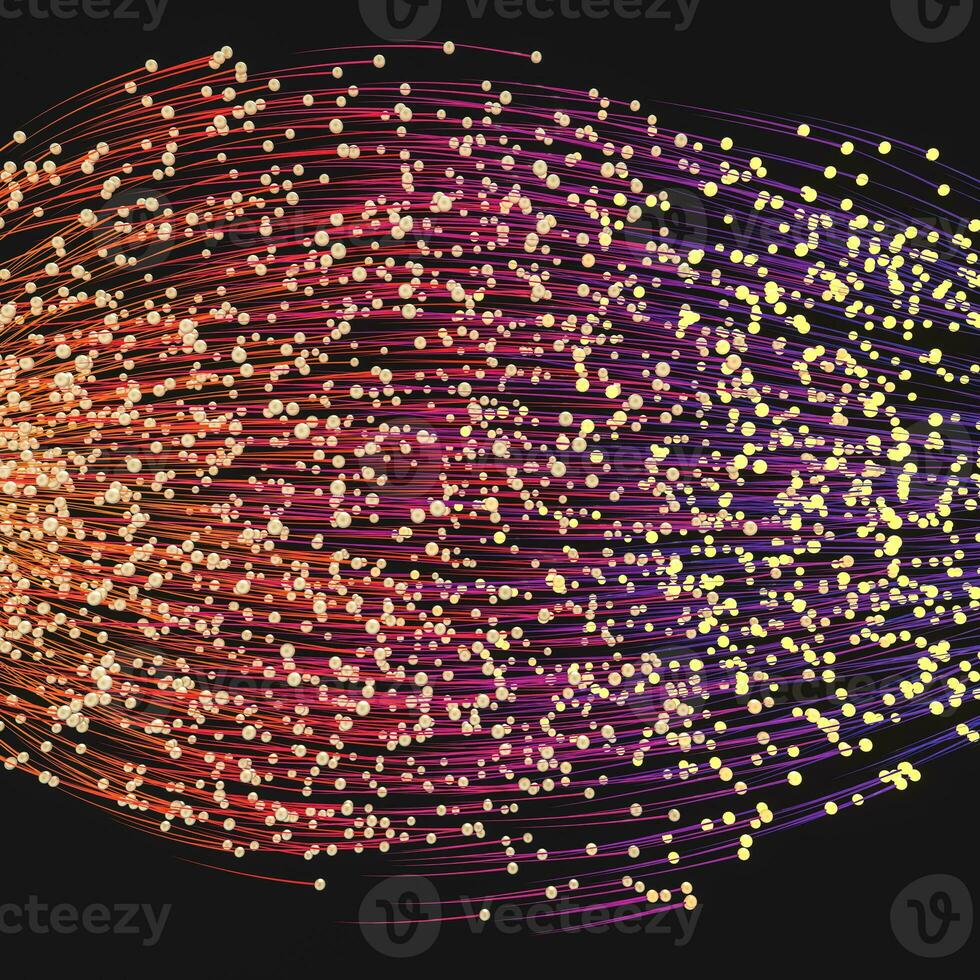 Glowing yellow lines and dots with dark background, 3d rendering. photo