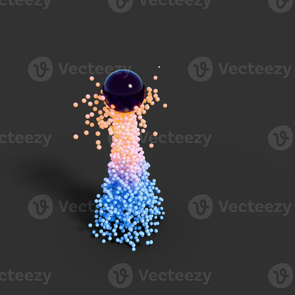 Glowing rising spheres with dark background, 3d rendering. photo