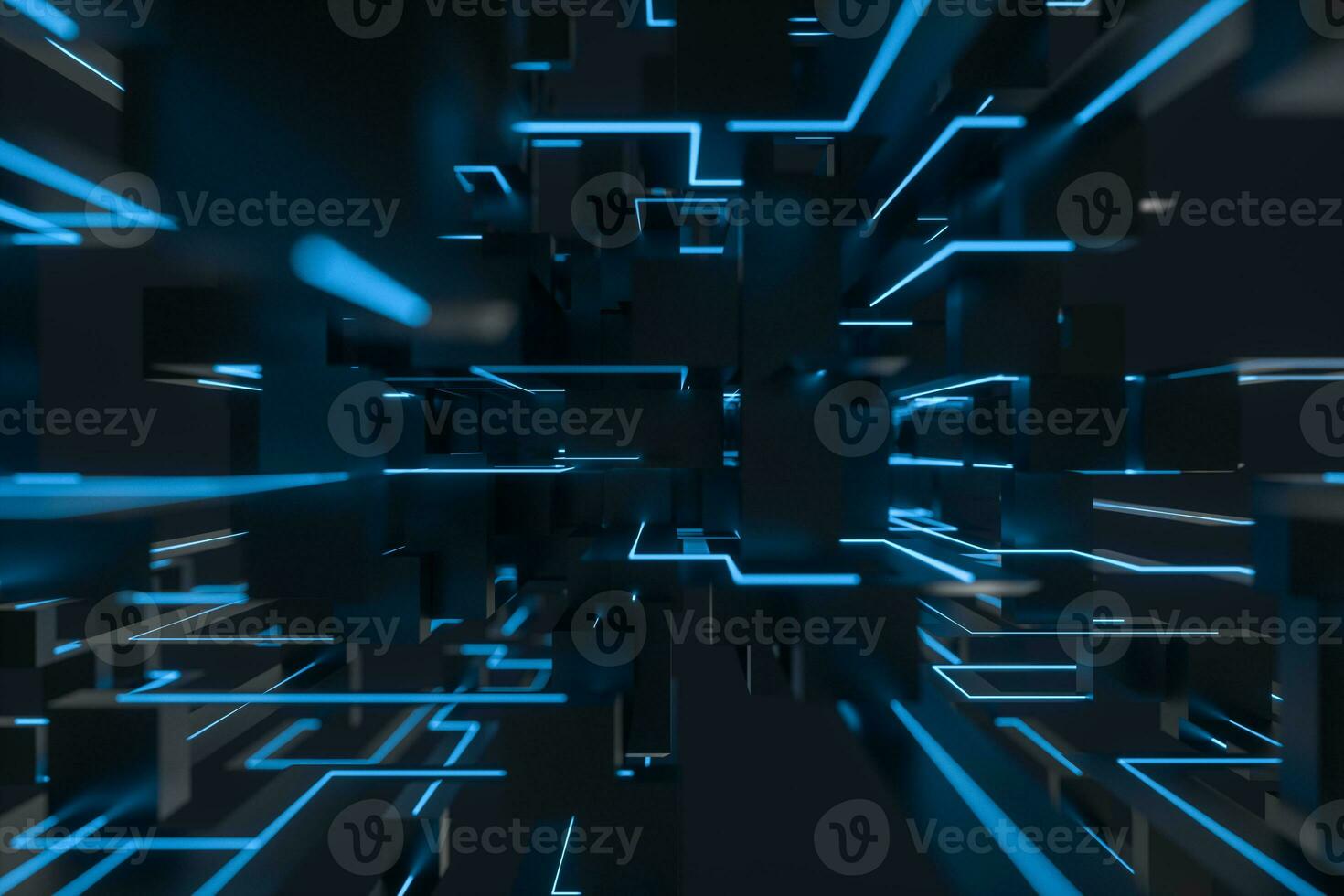 Blue cyber space with crossed glowing lines, 3d rendering. photo