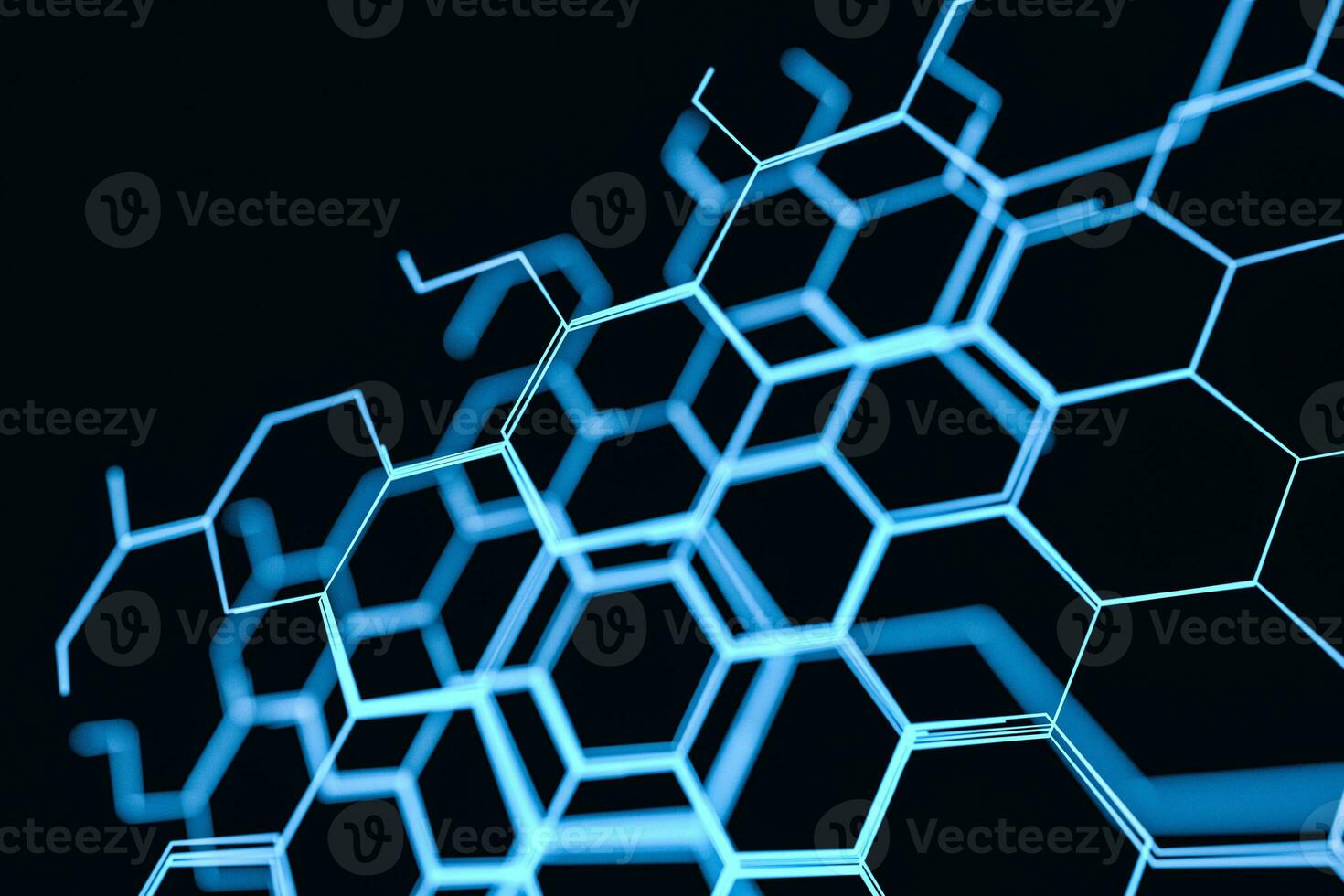 Blue hexagon and glowing lines crossed, 3d rendering. photo