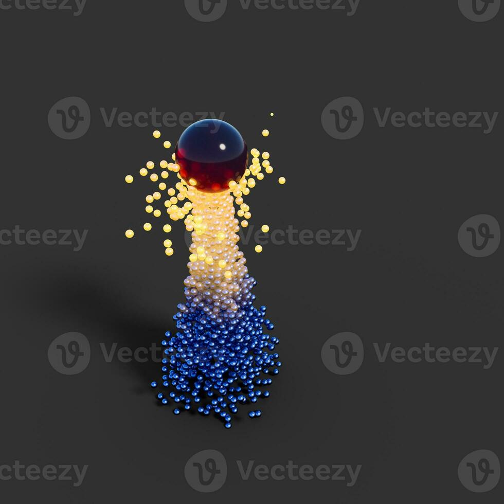 Glowing rising spheres with dark background, 3d rendering. photo