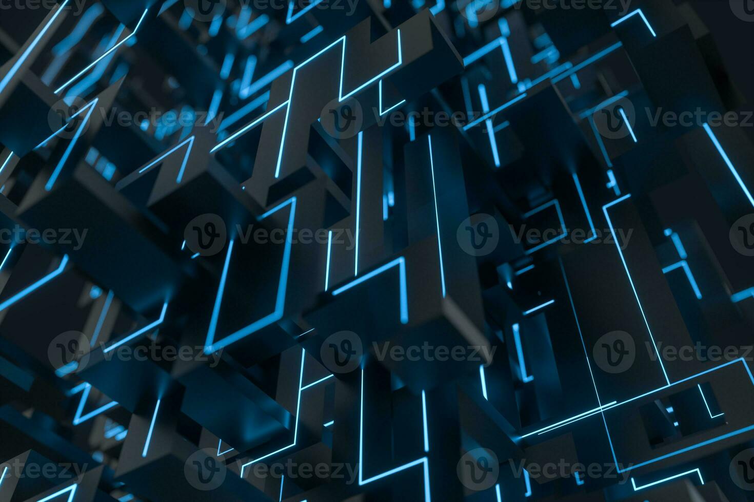 Blue cyber space with crossed glowing lines, 3d rendering. photo