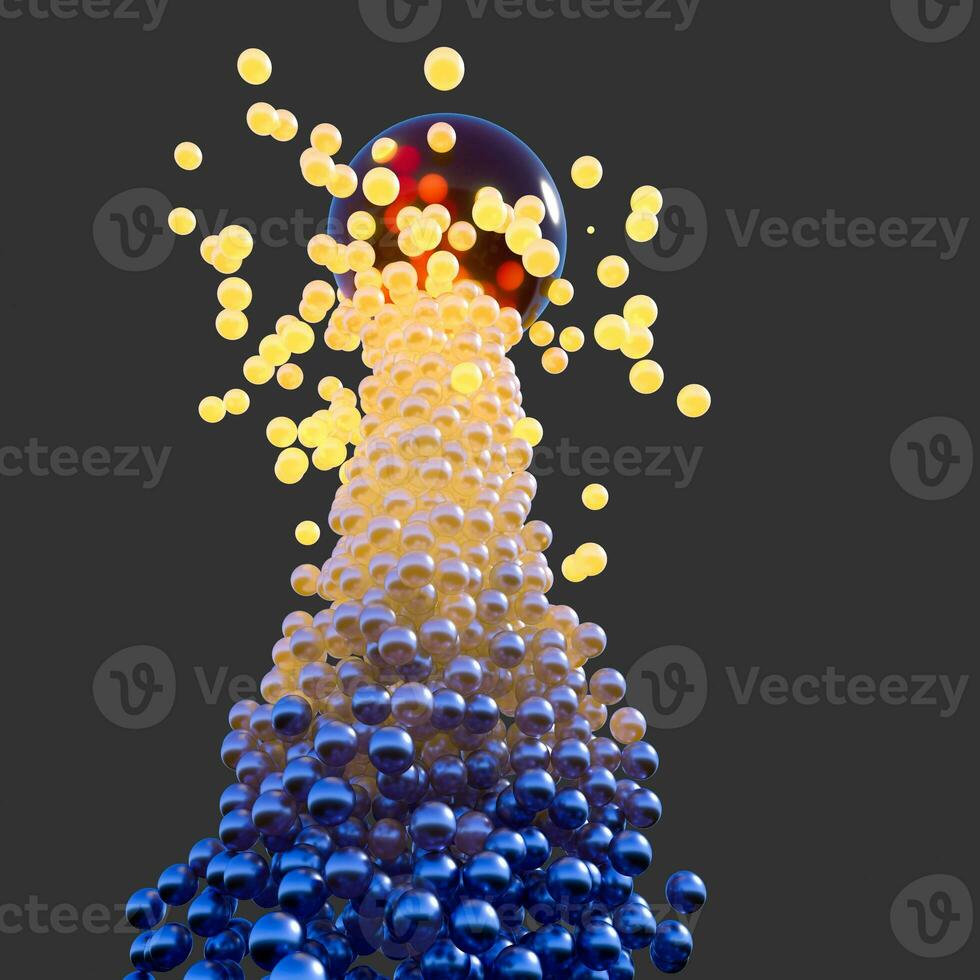 Glowing rising spheres with dark background, 3d rendering. photo