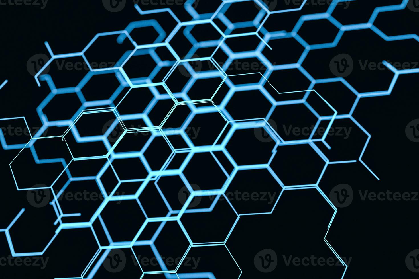 Blue hexagon and glowing lines crossed, 3d rendering. photo