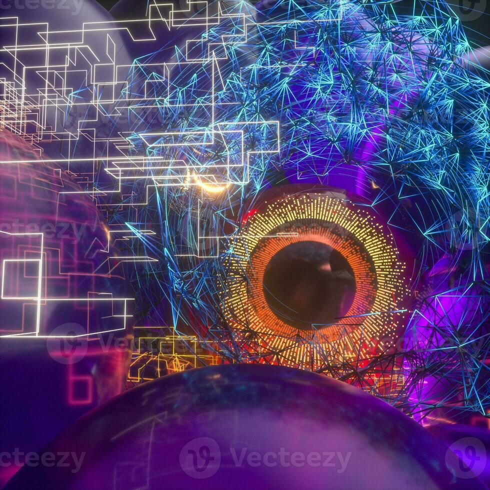 Abstract mechanical eyeball with high-tech line, 3d rendering. photo