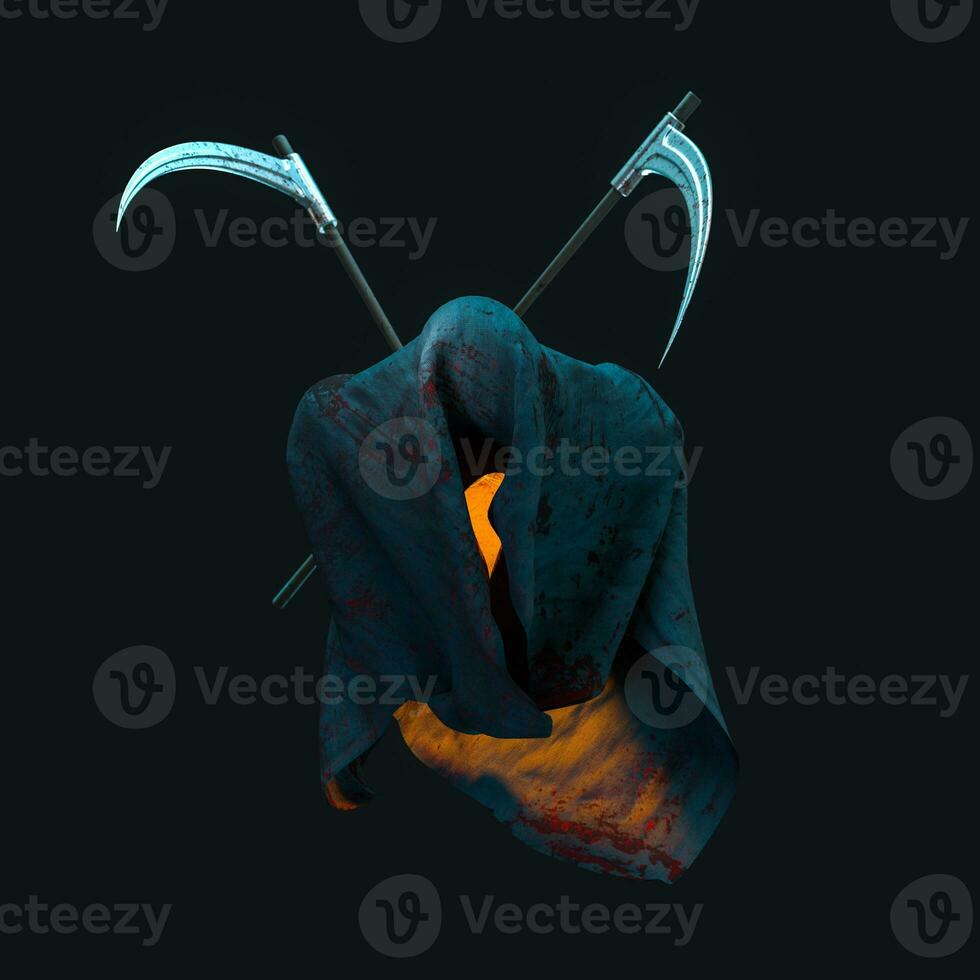 The terrible ghost wearing the sackcloth with dark background, 3d rendering. photo