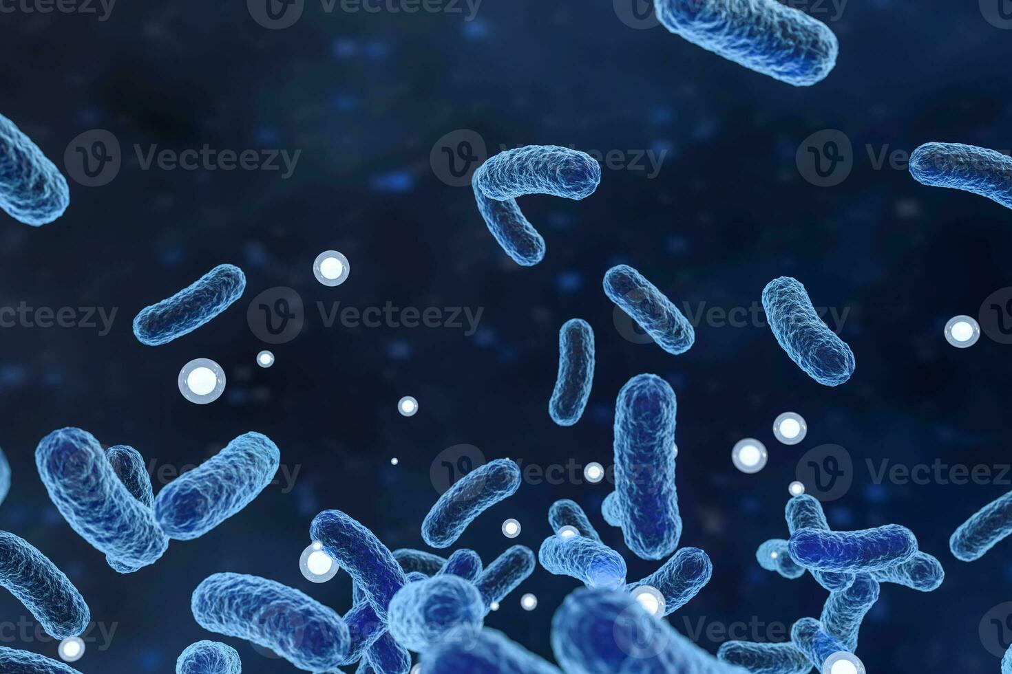 Infectious virus with surface details on blue background, 3d rendering. photo