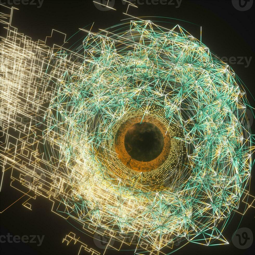 Abstract mechanical eyeball with high-tech line, 3d rendering. photo