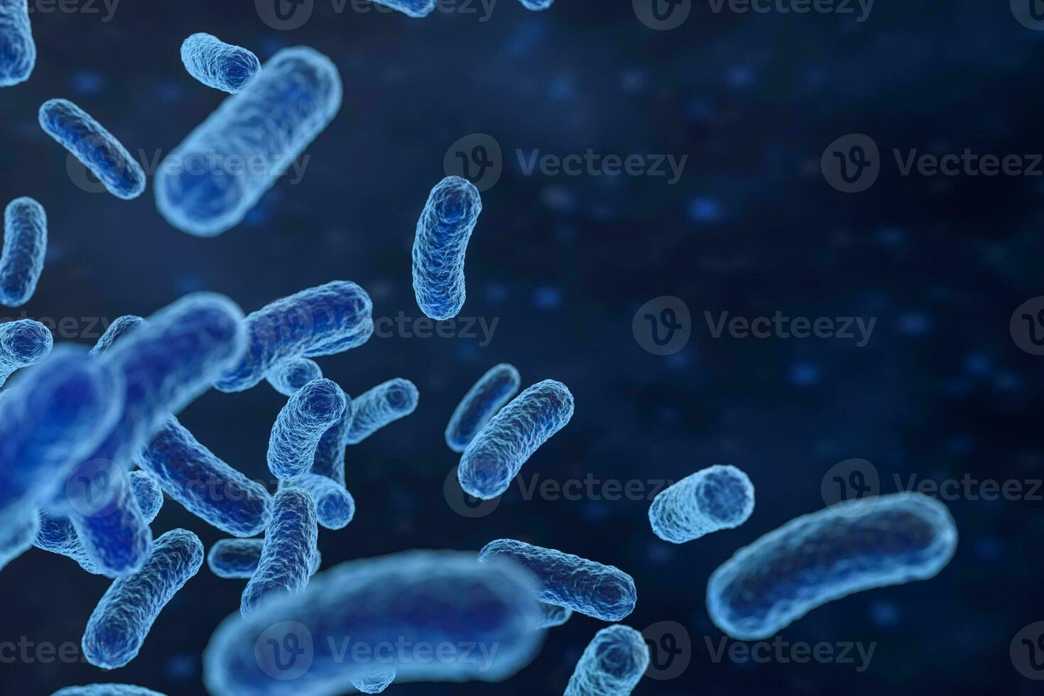 Infectious virus with surface details on blue background, 3d rendering. photo