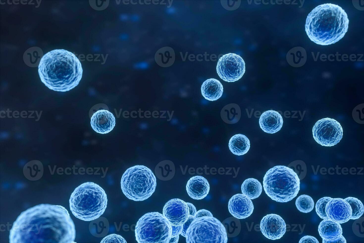 Infectious virus with surface details on blue background, 3d rendering. photo