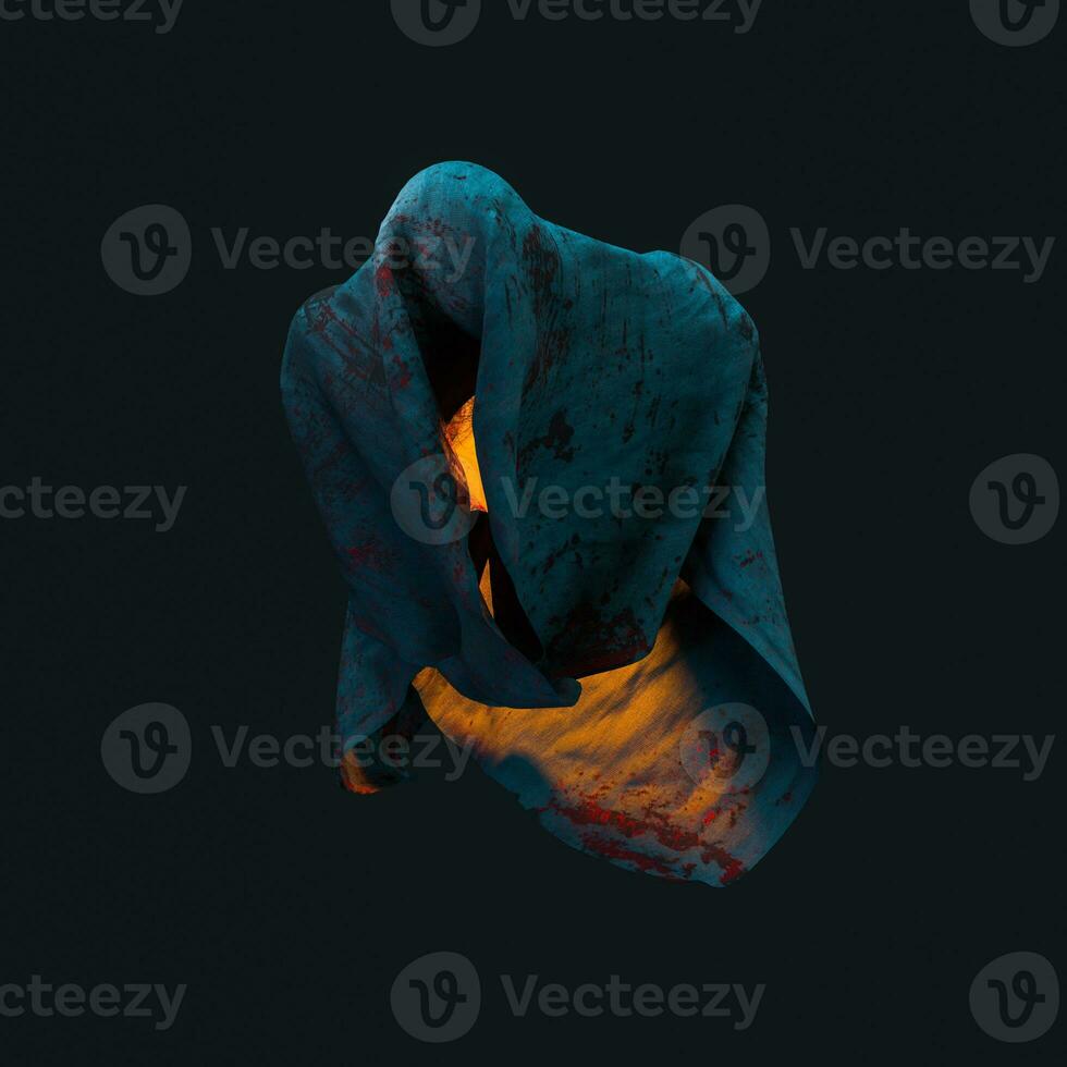 The terrible ghost wearing the sackcloth with dark background, 3d rendering. photo