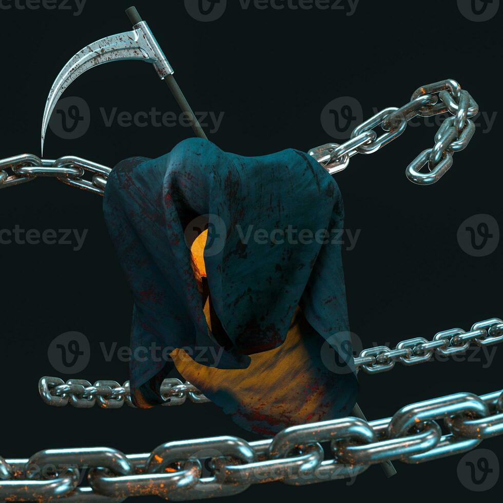 The terrible ghost wearing the sackcloth with dark background, 3d rendering. photo