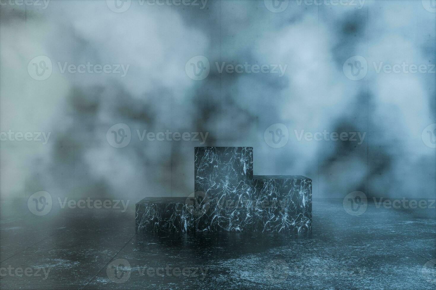 An empty concrete room filled with mist, 3d rendering photo