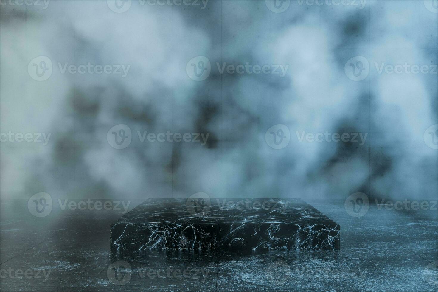 An empty concrete room filled with mist, 3d rendering photo