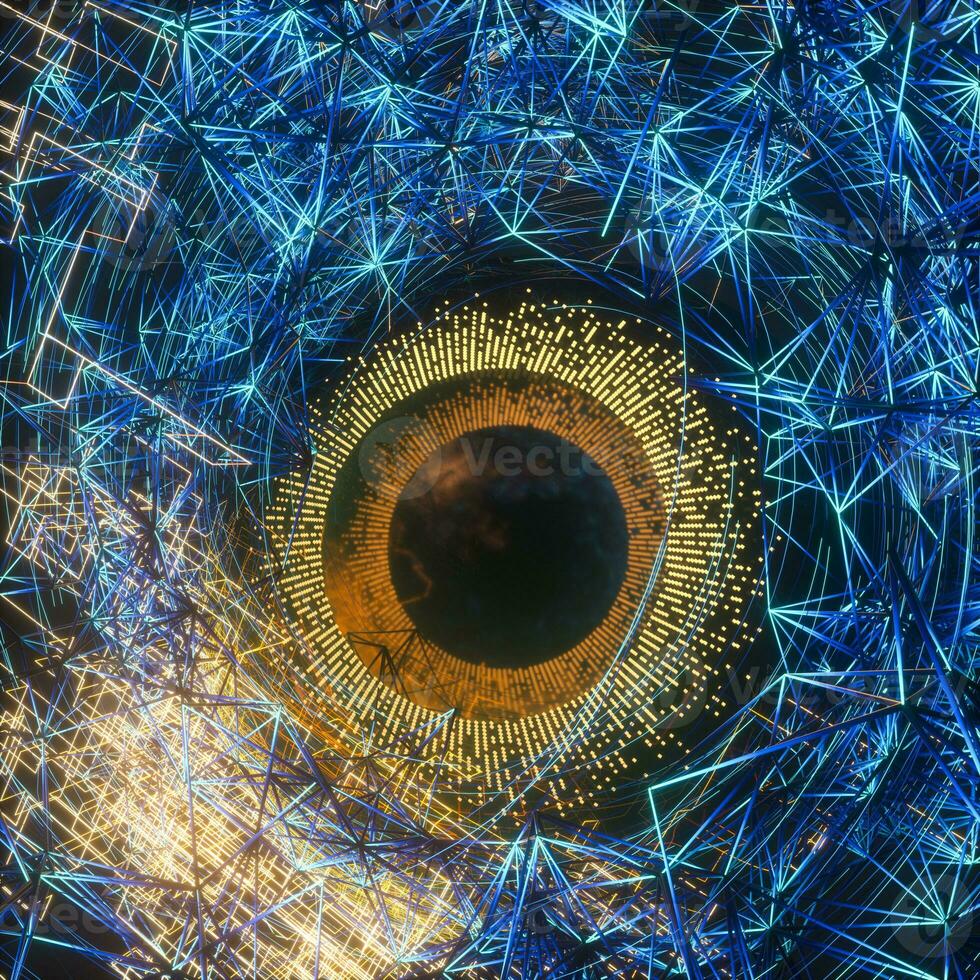 Abstract mechanical eyeball with high-tech line, 3d rendering. photo