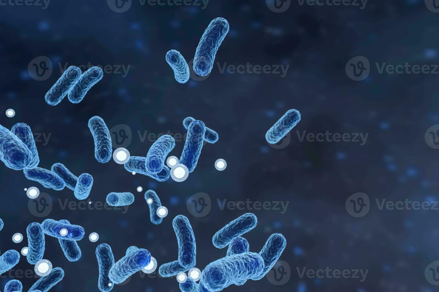 Infectious virus with surface details on blue background, 3d rendering. photo