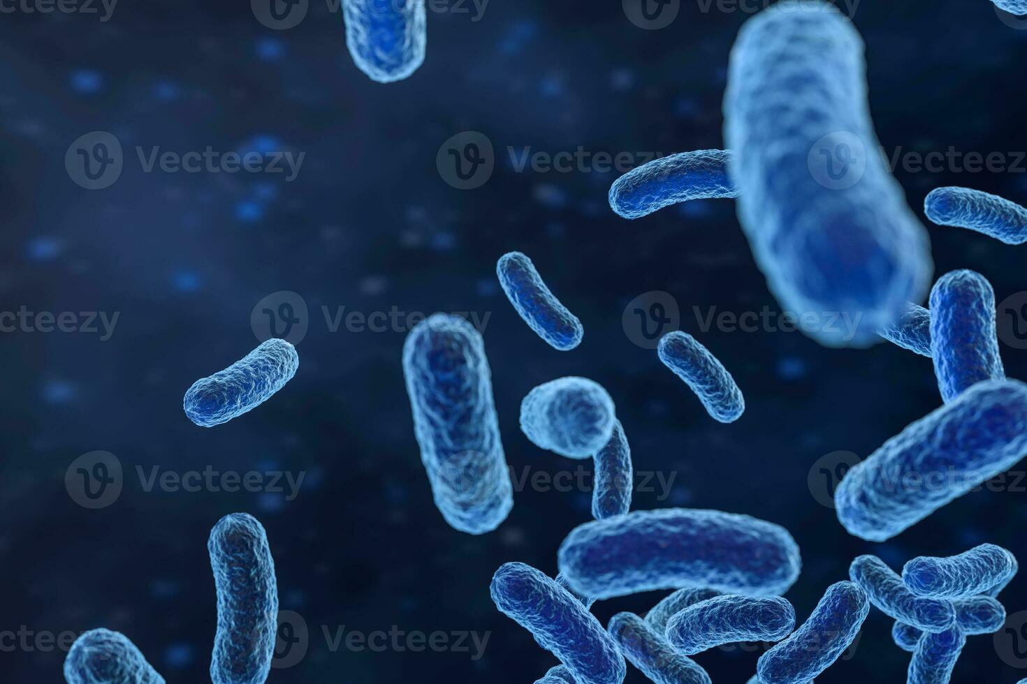 Infectious virus with surface details on blue background, 3d rendering. photo