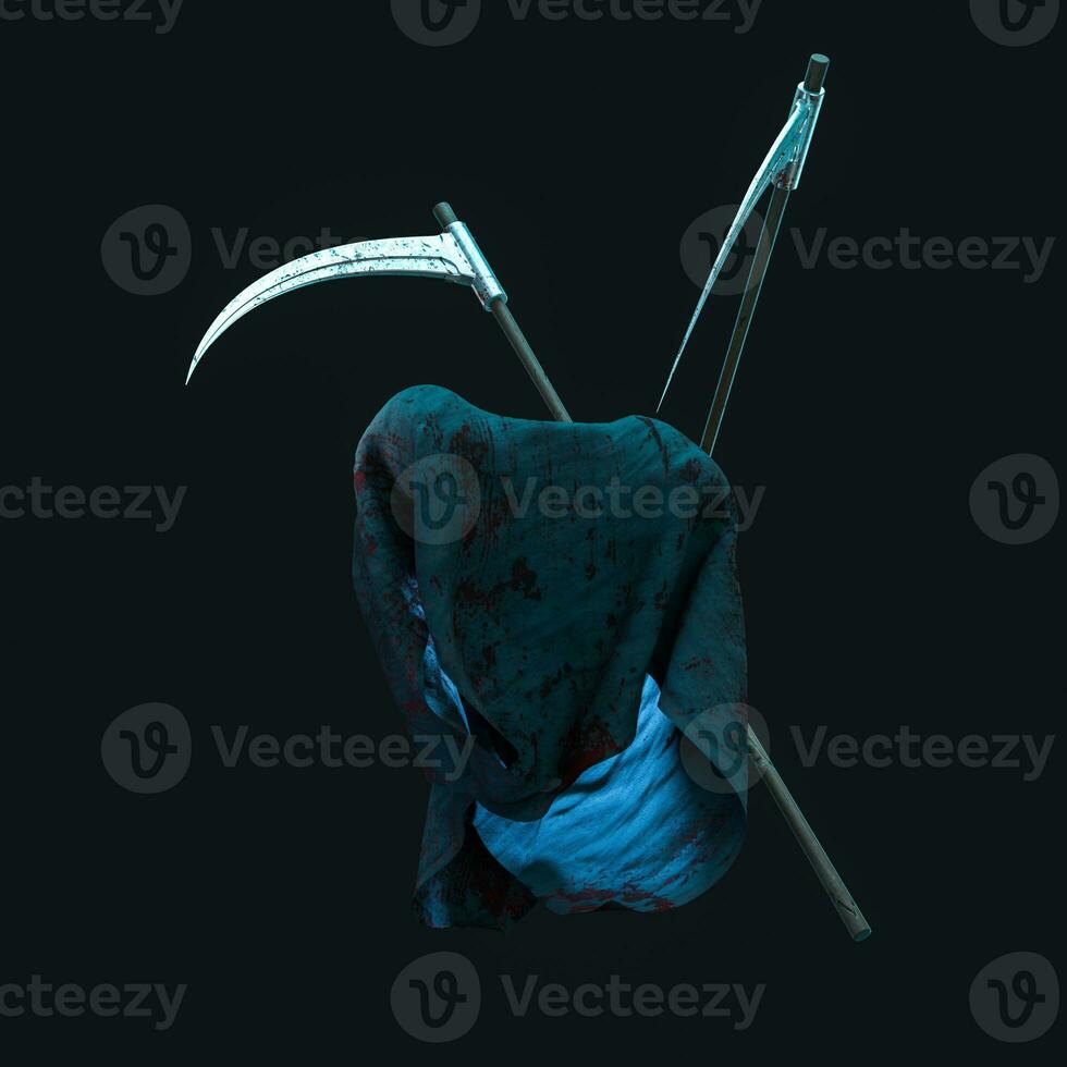 The terrible ghost wearing the sackcloth with dark background, 3d rendering. photo
