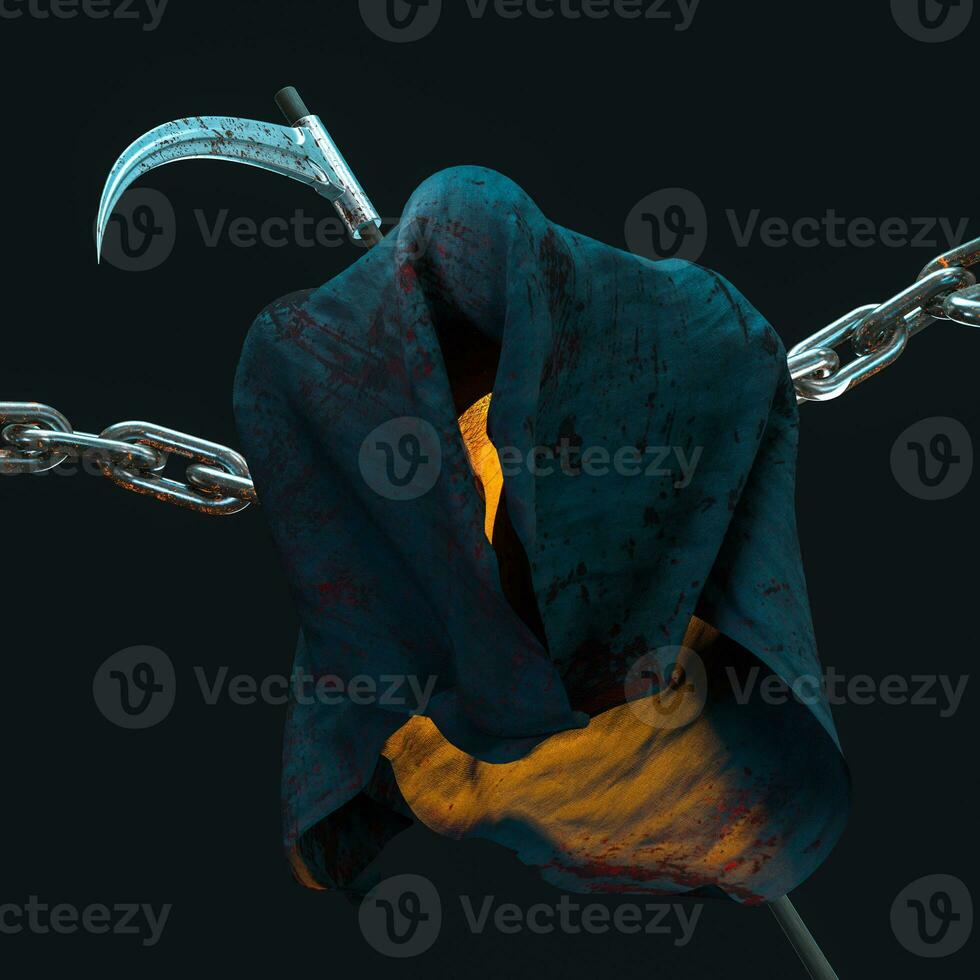 The terrible ghost wearing the sackcloth with dark background, 3d rendering. photo