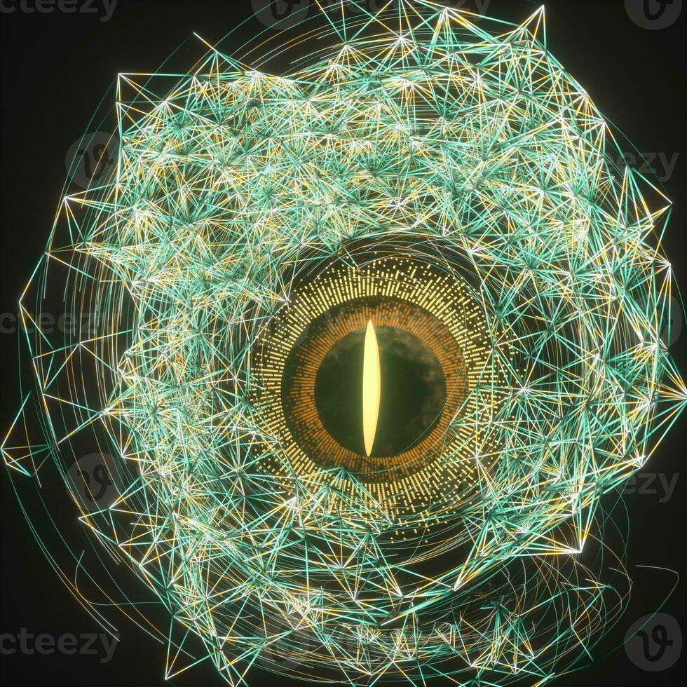 Abstract mechanical eyeball with high-tech line, 3d rendering. photo