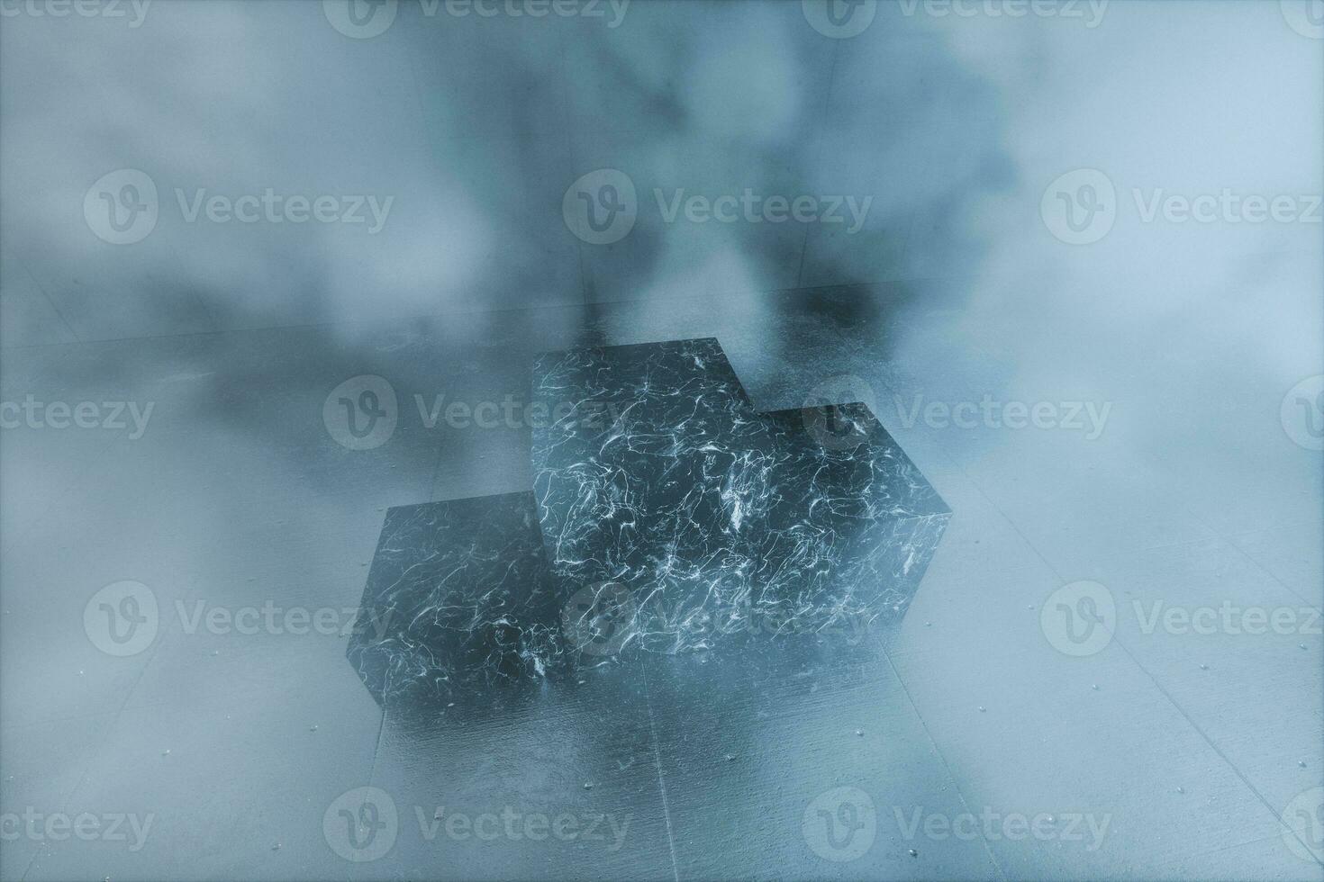 An empty concrete room filled with mist, 3d rendering photo
