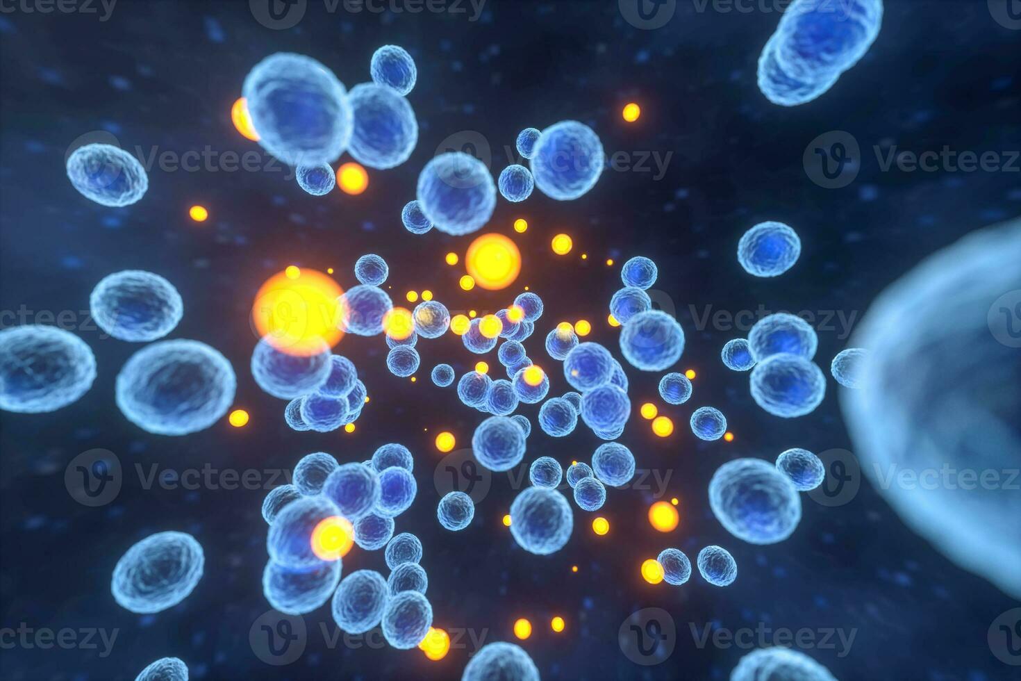 Infectious virus with surface details on blue background, 3d rendering. photo