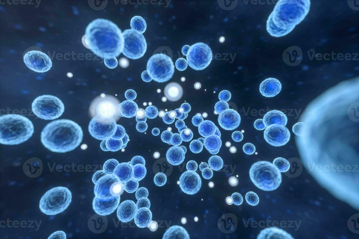 Infectious virus with surface details on blue background, 3d rendering. photo