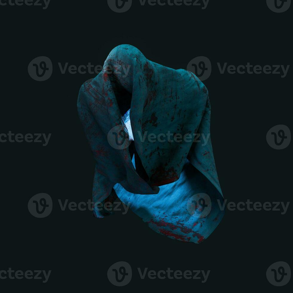 The terrible ghost wearing the sackcloth with dark background, 3d rendering. photo