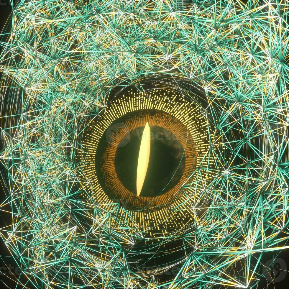 Abstract mechanical eyeball with high-tech line, 3d rendering. photo