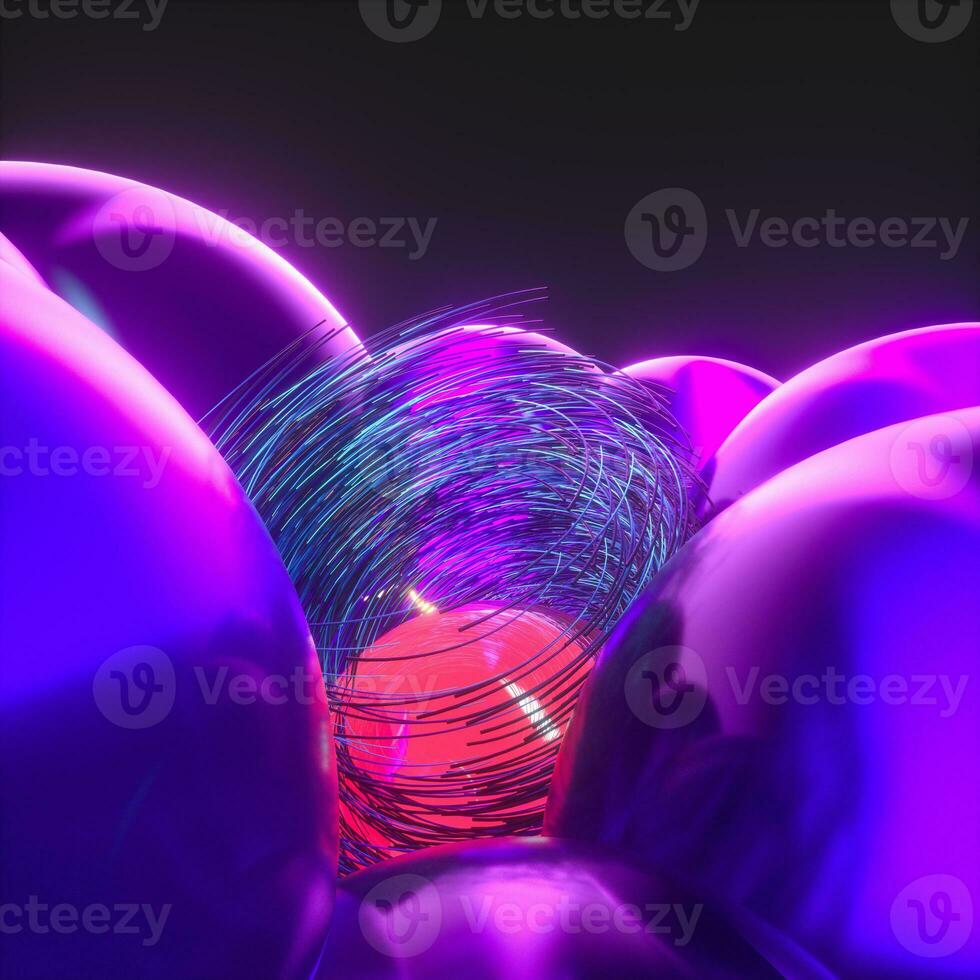 glowing purple balloons, fantasy and abstract background, 3d rendering. photo
