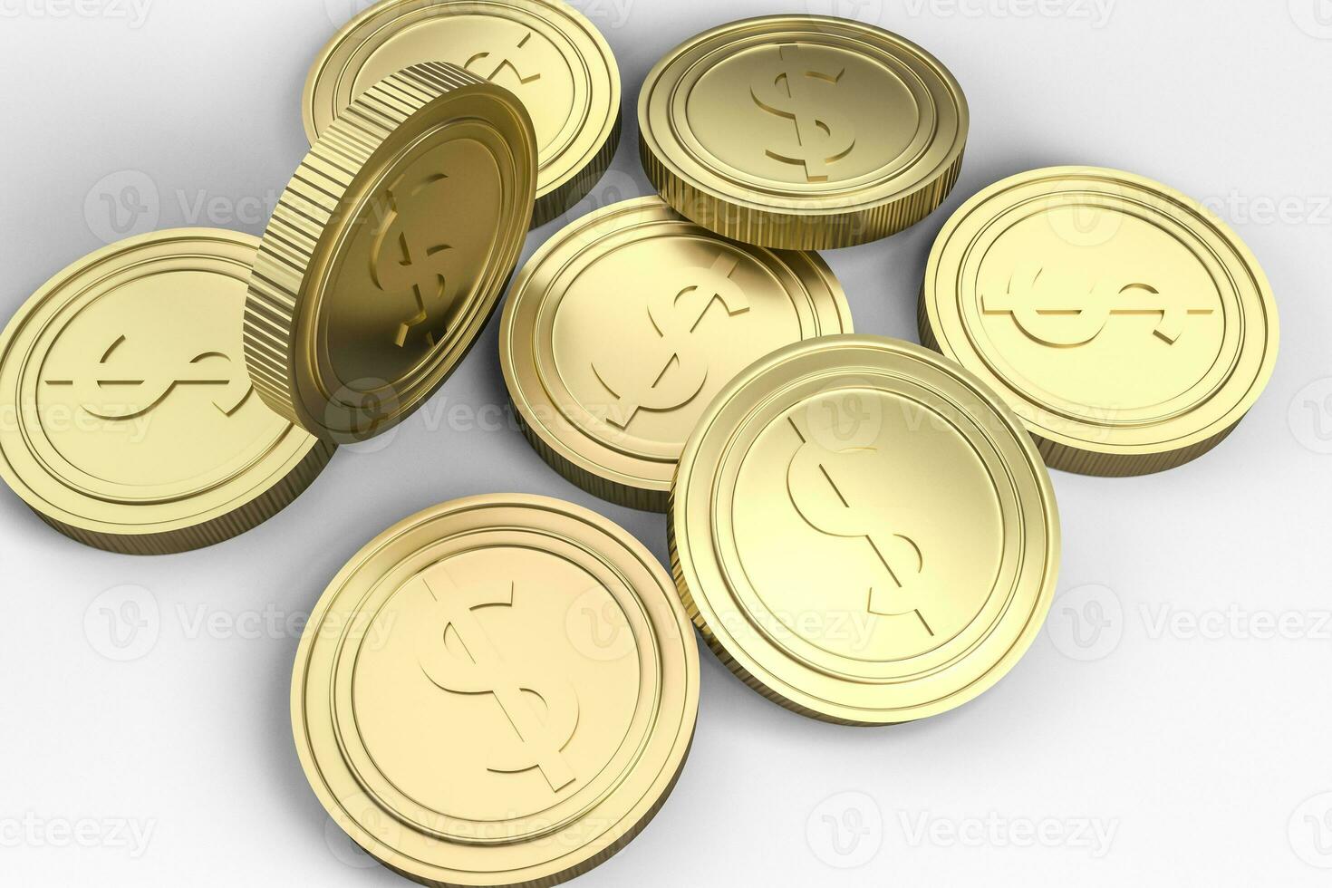 golden currency coins with white background, 3d rendering photo