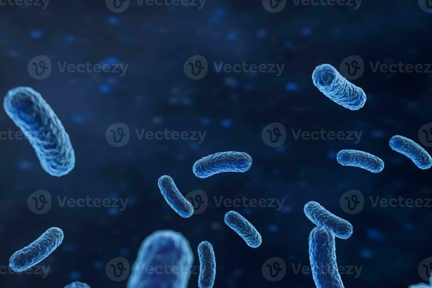 Infectious virus with surface details on blue background, 3d rendering. photo