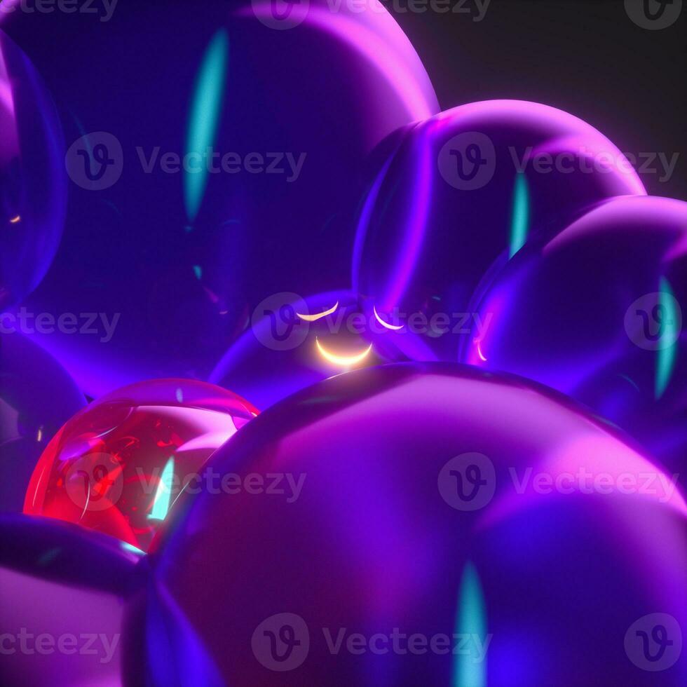 glowing purple balloons, fantasy and abstract background, 3d rendering. photo