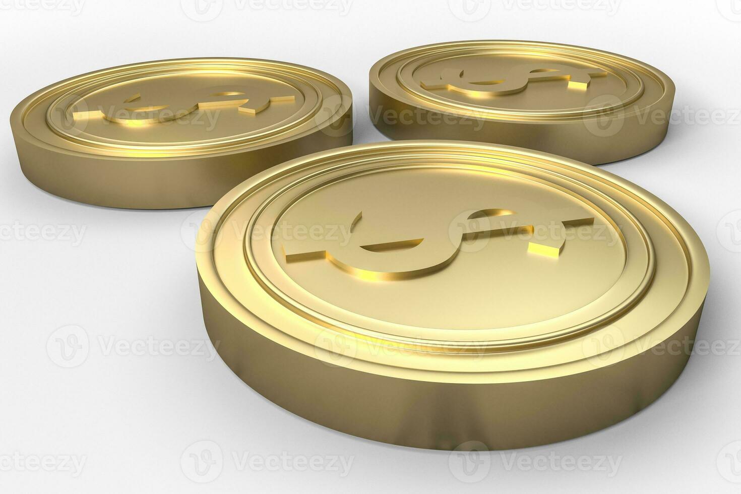 golden currency coins with white background, 3d rendering photo