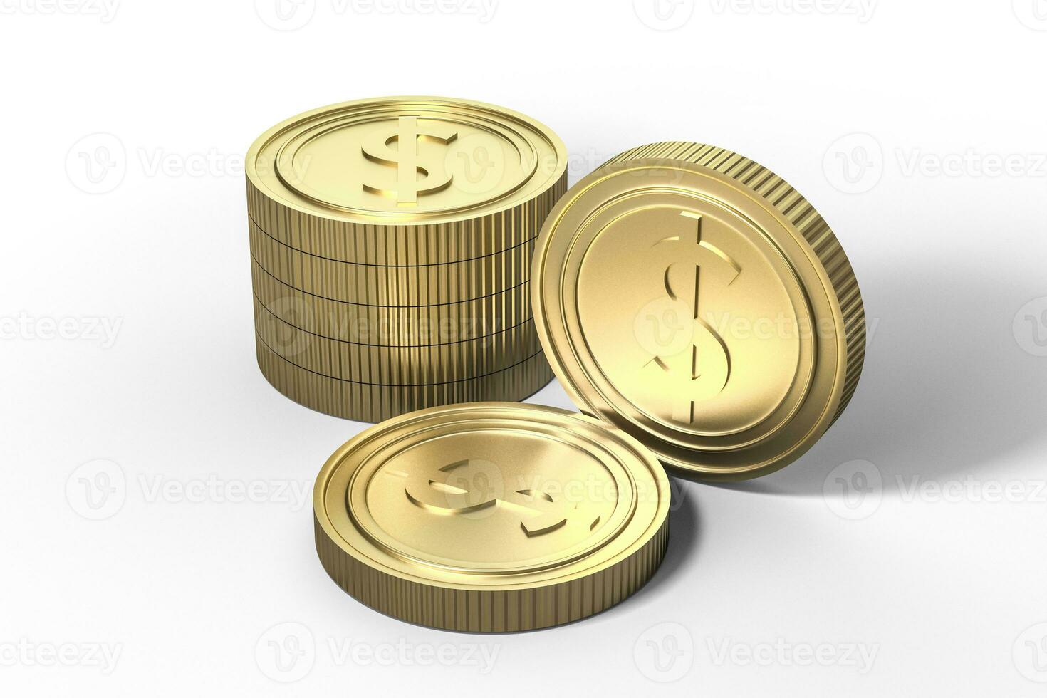 golden currency coins with white background, 3d rendering photo