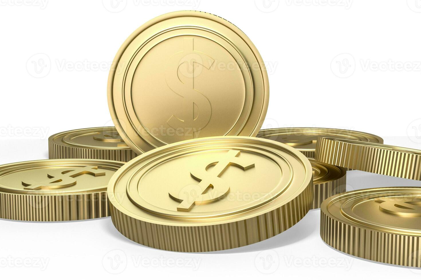 golden currency coins with white background, 3d rendering photo