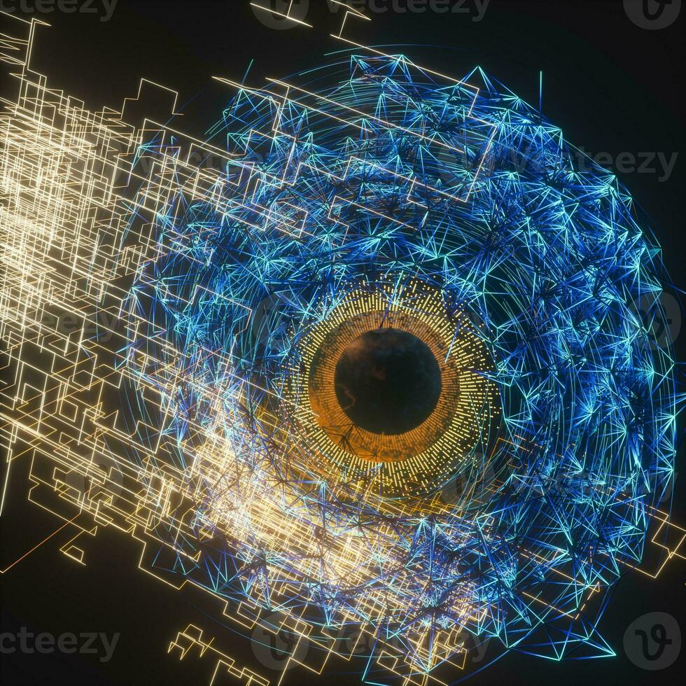 Abstract mechanical eyeball with high-tech line, 3d rendering. photo