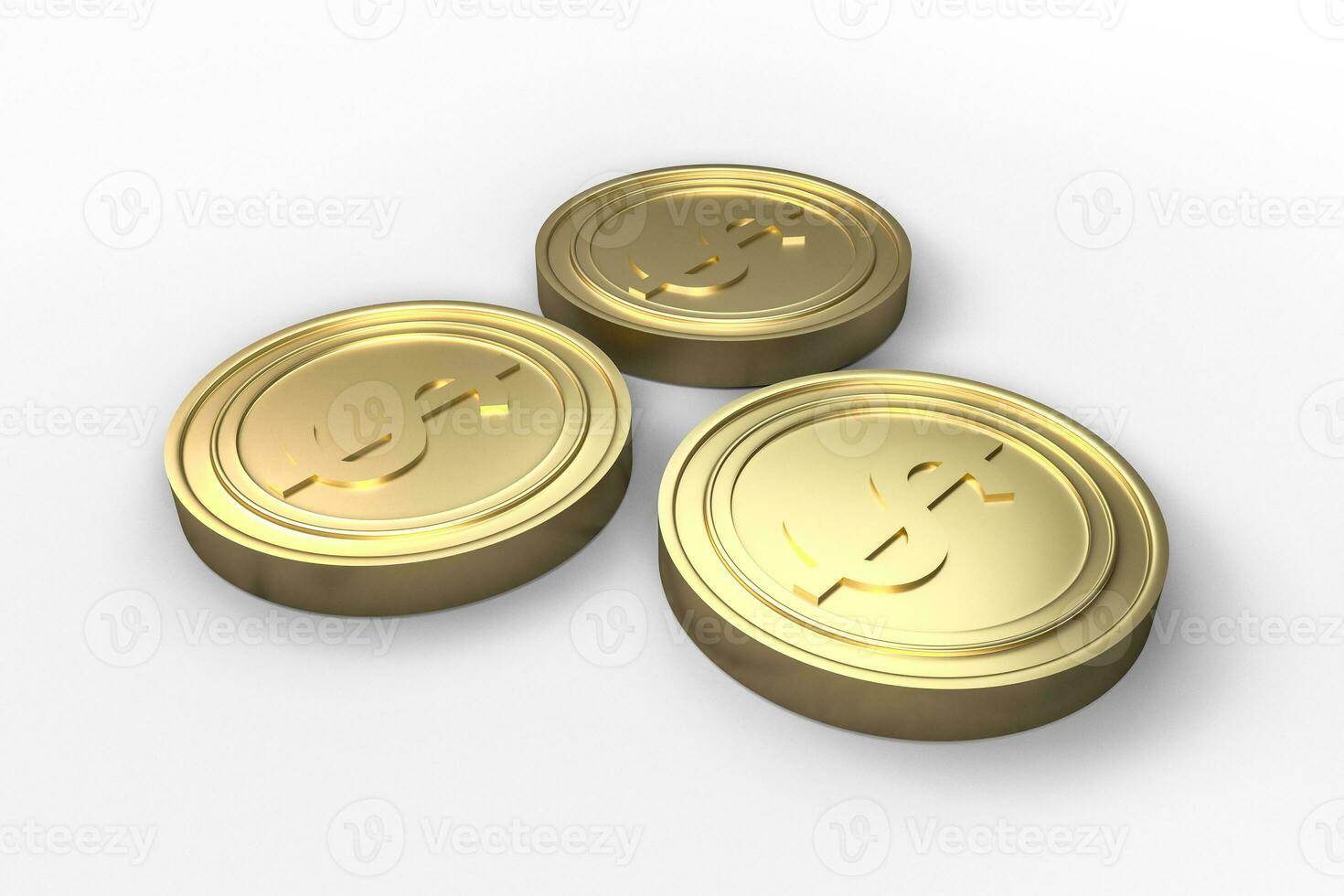 golden currency coins with white background, 3d rendering photo