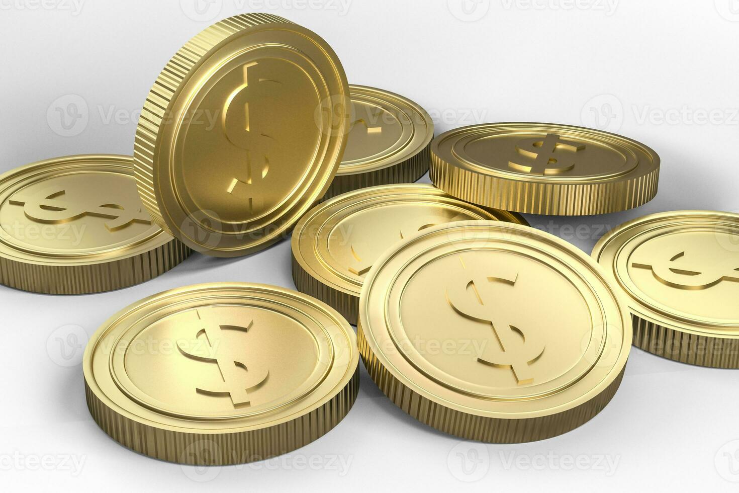 golden currency coins with white background, 3d rendering photo