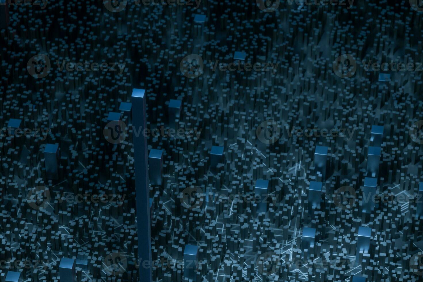 Dark technological lines background with cubes and lines, 3d rendering. photo