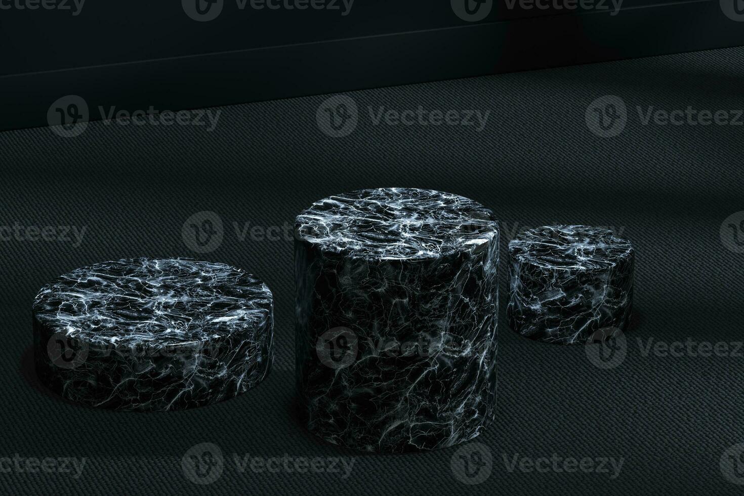 The marble cylinder platform in the dark room, 3d rendering photo