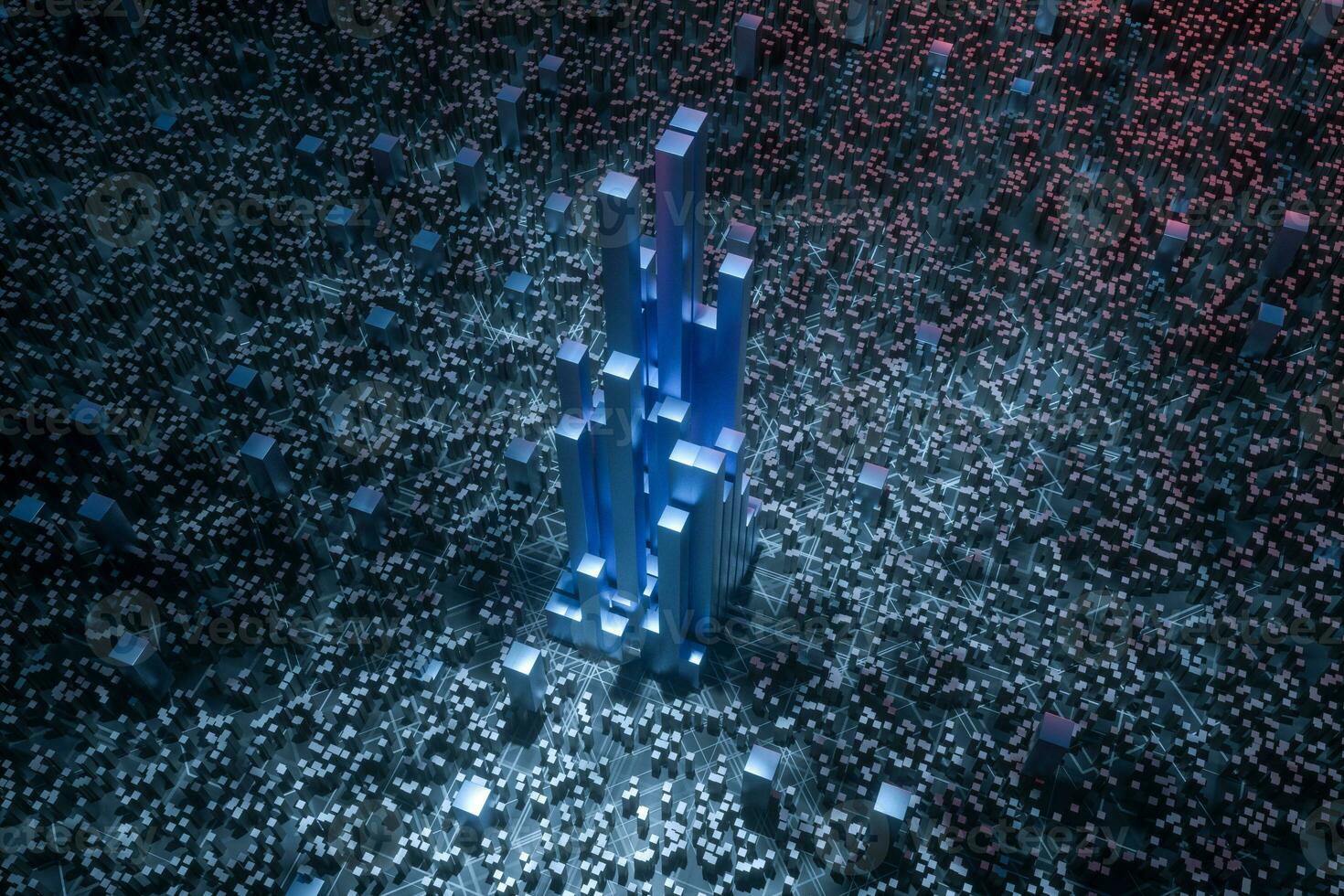 Dark technological lines background with cubes and lines, 3d rendering. photo