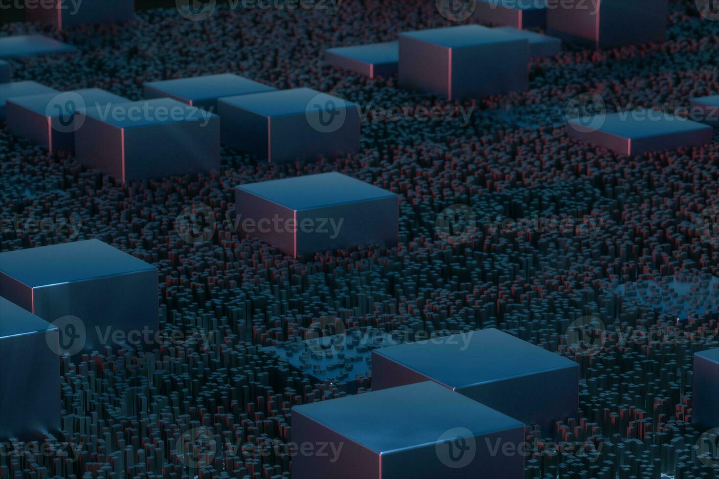 Dark technological lines background with cubes and lines, 3d rendering. photo