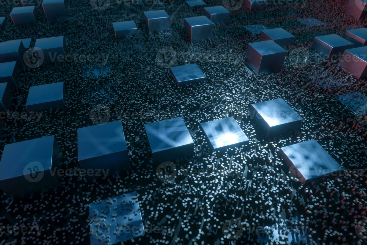 Dark technological lines background with cubes and lines, 3d rendering. photo